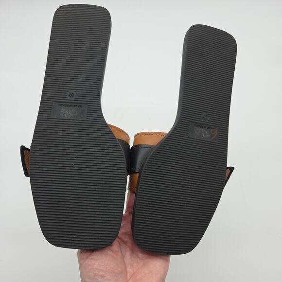 Anthropologie Buckle Slide Sandals Size 37 7 Slip On Brown Black Open Toe Anthro - Picture 5 of 7